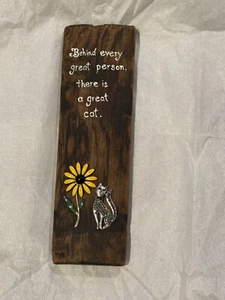 Insegna vintage fatta a mano in legno decorazione gatto decorazione parete targa grande gatto kitschy - Foto 1 di 5