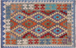 Flat Weave Kilim Reversible Wool On Wool Rug 3' 5" X 5' 3" - Q17971 - Picture 1 of 6