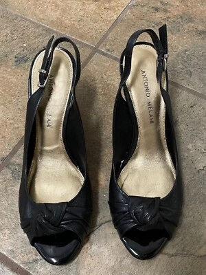 Zapatos para mujer Antonio Melani punta abierta de cuero con cordones talla 8 M negros Foto 1 de 4