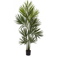 Artificial Plant Kentia Palm Silk Tree Plastic Pot Black Container 7-ft.