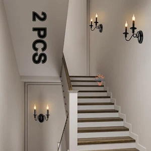 2 PCS Candle Wall Light Vintage Sconce Lamp Fixture Black Stairway Hallway Porch - Picture 1 of 12