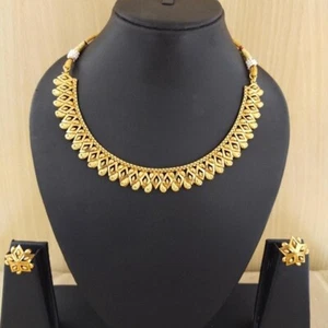 22K Gold Plated Bollywood Indian Wedding Necklace Earrings Beautiful Jewelry Set - Picture 1 of 3