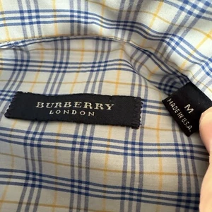 BURBERRY LONDON Mens Med Blue Yellow Plaid Long Sleeve Button Down Dress Shirt - Picture 1 of 6