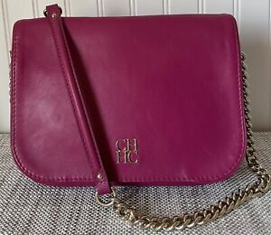 Carolina Herrera Fuchsia Pink Leather Bag Chain Shoulder Bag Medium