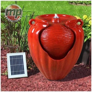 Gardenwiz Red Garden Outdoor Solar Ceramic Pot Terracotta Water Fountain Feature - Picture 1 of 7