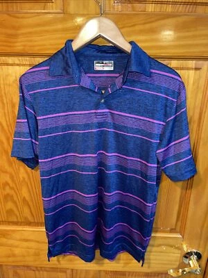 Men's Grand Slam Size Small Short Sleeve Golf Shirt Blue Pink Striped - Image 1 of 3