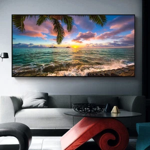 Seascape Wall Pictures Landscape Beach Sea Ocean Canvas Painting Wall Art Poster - Picture 1 of 7