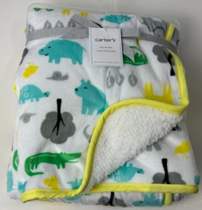 NWT Carters Safari Jungle Elephant Giraffe Zebra Yellow Aqua White Baby Blanket - Picture 1 of 5