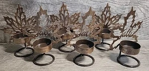 Metal Leaf Tea Light Candle Holders Rustic Fall Thanksgiving Autumn New Set Of 6 - Picture 1 of 6