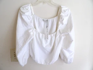 Alice + Olivia Alta Peasant White Crop Top Women size Large NWT - Picture 1 of 3