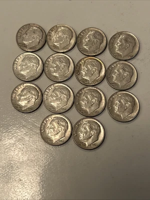 14 Silver Roosevelt Dimes .1960-1960D -90 % Silver - XF - AU - 1 Oz Silver - Image 1 of 2