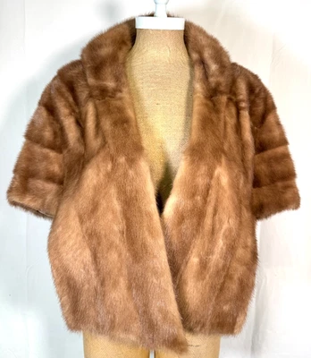 VTG 70s HUNCH FURS Indiana Genuine Blond Mink Fur Stole Shawl Bolero Made in USA - Image 1 of 4