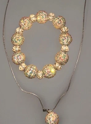 Hermoso Collar y Pulsera Shamballa Amarillo Estilo Bola de Nieve Tono Plata Foto 1 de 4