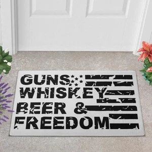 Guns Whiskey Beer & Freedom Patriotic Doormat Design - Picture 1 of 13