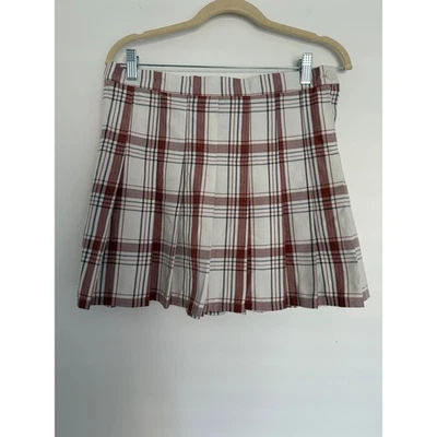 Aerie School Girl Pleated Short Skirt Large Plaid Preppy Y2K Retro Academia Red - Image 1 of 4