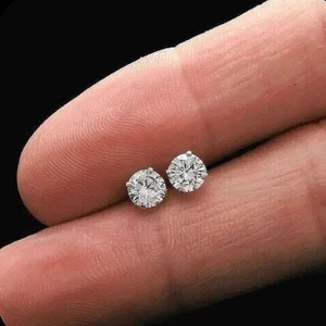 2 Ct Round Cut VVS1/ D Lab Created Stud Earrings 14K White Gold 7mm Screw Back - Picture 1 of 15