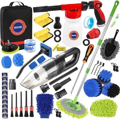 63PCS Car Wash Cleaning Kit,Car Wash Brush with Long Handle,Car Detailing Kit w Foto 1 de 4