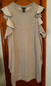 Rue 21 Women’s Small Gray Ruffle Cold Shoulder Sweatshirt Tunic - Picture 1 of 6