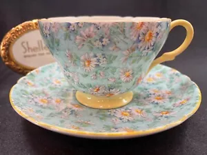 SHELLEY MARGUERITE CHINTZ HENLEY SHAPE CUP AND SAUCER #13688 YELLOW TRIM - Picture 1 of 7