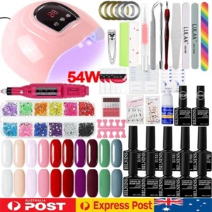 10 Colors Nail Gel Starter Kit 54W UV Nail Lamp Gel Polish Manicure Art Set - Picture 1 of 26