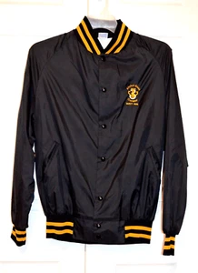 Vtg Windjammer Jacket Sz L Black w/ Yellow Stripes Anchor Glass Containers Logo - Picture 1 of 17
