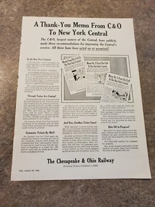 1948 Vintage Print Ad Chesapeake & Ohio Railway. Danke Memo - Bild 1 von 1