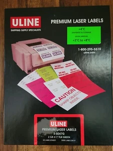 Uline Premium Laser Etiketten S-5047G 2 5/8x1” Grün 3000ea - Bild 1 von 2