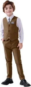 Boy‘s Suit Set Vest Pant Summer Beach Formal Wedding Tuxedo Slim Fit Two Pieces - Picture 1 of 26