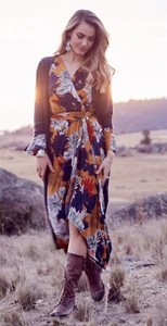 Birdnest Boho Bird Freedom Faux Wrap Long Sleeve Dress Size 18 BNWT RRP $129.95 - Picture 1 of 9