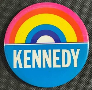 1980 TED KENNEDY RAINBOW POLITICAL PRESIDENTIAL CAMPAIGN BUTTON PINBACK PIN 3" - Picture 1 of 3
