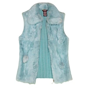 Vintage Y2K 90s Blue Rabbit Fur Knit Vest Bobble Snow Bunny Rave Ski Baby Blue - Picture 1 of 5