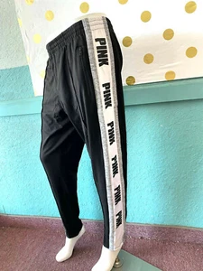Victoria's Secret Pink Ultimate Track Pant Side Stripe Logo Black NWT - Picture 1 of 3