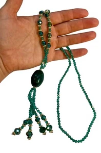 Grün poliert Malachit Quaste Anhänger goldfarben und Glasperlen Halskette 36" - Bild 1 von 10