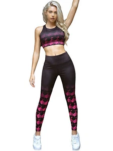 Diamonds Active Quality Compression 2pc Leggings & Sports Bra Set, Black Pink - Picture 1 of 5