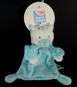 *. DOUDOU PLAT SUCRE D'ORGE CHAT TIGRE bleu blanc jaune girafe éléphant NEUF - Foto 1 di 3