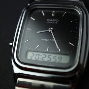 Vintage Casio AQ-307 Digital & Analog Watch Assembled in Korea Black dial - Picture 1 of 13