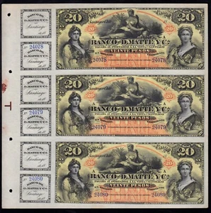 F.C. CHILE , BANCO DE D.MATTE , BLOQUE DE 3 X 20 PESOS 18XX , S/C- (AUNC),P.S279 - Bild 1 von 2