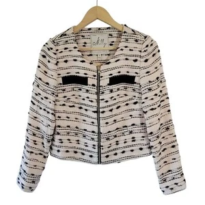 Milly Ivory Black Textured Tweed Blazer Sz 4 Full-Zip Corpcore Office Siren Line - Picture 1 of 10