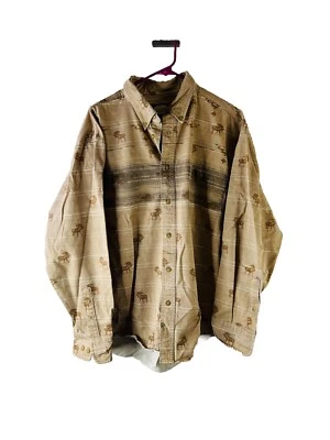 Vintage 90s Cabelas Mens Large Nature Moose Print Faded Canvas Button Shirt - Image 1 of 4