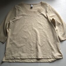 Hasting & Smith Beige Floral Embossed Laser Cut Top Women’s 1X A1048