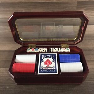 Bicycle Executive Poker Set Solid Wood Chest Cards And Chips Unopened