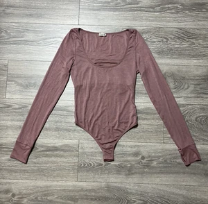Free People Intimately Brown Jersey Knit Long Sleeve Bodysuit Top Thumbholes S - Picture 1 of 11