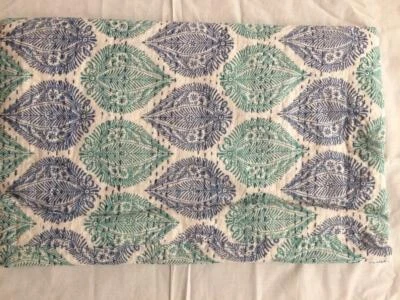 Colcha edredón Kantha bloqueada hecha a mano india manta de algodón Gudri Queen Foto 1 de 4
