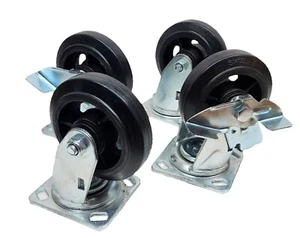 Set of Global Industrial Casters 4 Swivel and 2 with Brakes 5" x 1-1/2" Rubber - Picture 1 of 3