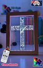 RELIGIOUS CROSS  PERSONALISED NAME WOODEN FRAME LED NIGHT LIGHT USB + REMOTE