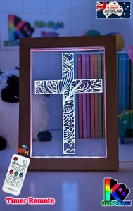 CROSS CURCIFIX PERSONALISED 3D LED Night Light 7 Colour Change Room Lamp - Picture 1 of 13