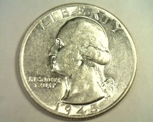 1945 WASHINGTON QUARTER ABOUT UNCIRCULATED+ AU+ NICE ORIGINAL COIN 99c SHIPMENT - Picture 1 of 2