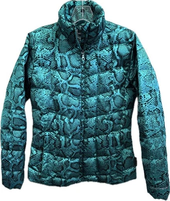 Chaqueta de esquí Obermeyer Kassidy Down Puffer azul verdoso estampado animal para mujer S pequeña Foto 1 de 4