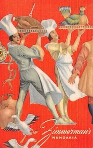 Cartolina pubblicitaria colorata Zimmerman's Hungaria Restaurant New York vintage anni 40 - Foto 1 di 2
