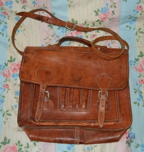 Tan Brown Leather FOXON Cross Body SHoulder Satchel Bag 15" x 12" - Picture 1 of 8